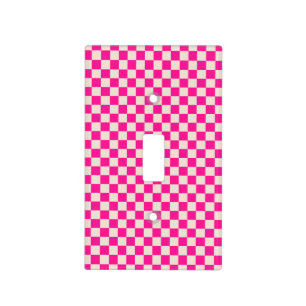 Hot pink and tan checkerboard pattern light switch cover