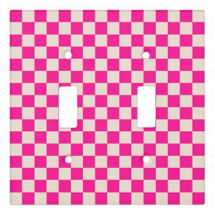 Hot pink and tan checkerboard pattern light switch cover