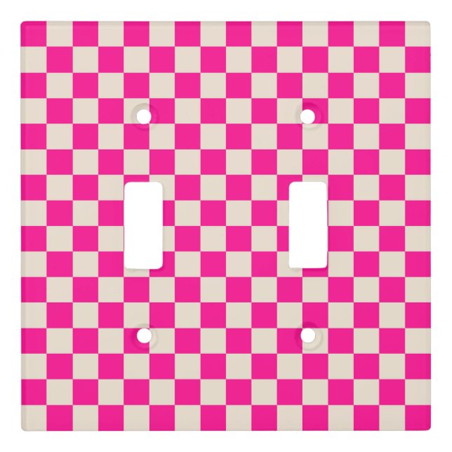 Hot pink and tan checkerboard pattern light switch cover (Front)