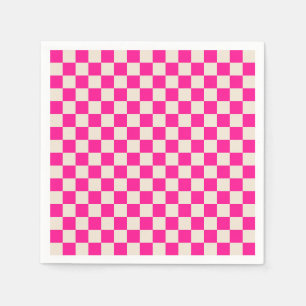 Hot pink and tan checkerboard pattern napkins