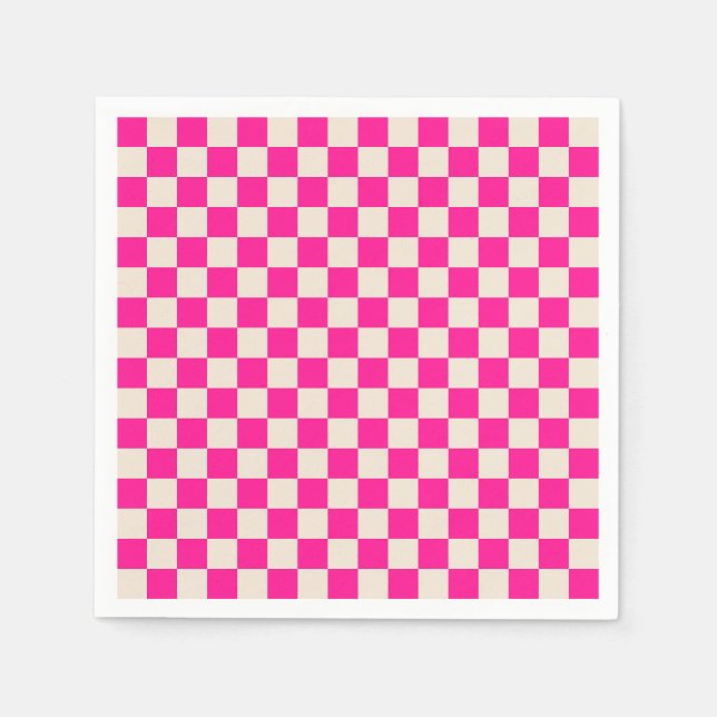 Hot pink and tan checkerboard pattern napkins (Front)