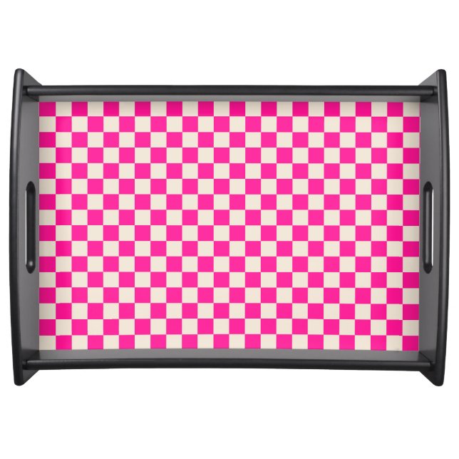 Hot pink and tan checkerboard pattern serving tray (Front)