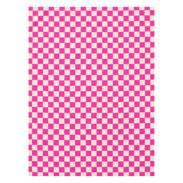 Hot pink and tan checkerboard pattern tablecloth (Front)