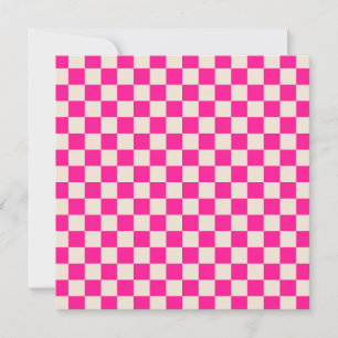 Hot pink and tan checkerboard pattern thank you card