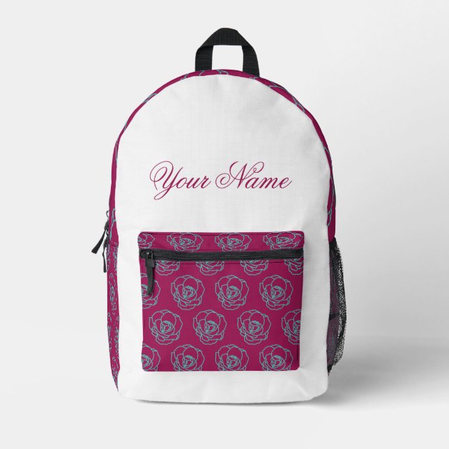 Hot pink and Teal Floral Pattern Printed Backpack (Front)