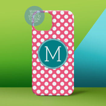Hot Pink And Teal Polka Dots With Custom Monogram Case-mate Iphone 14 Plus Case by iphone_ipad_cases at Zazzle