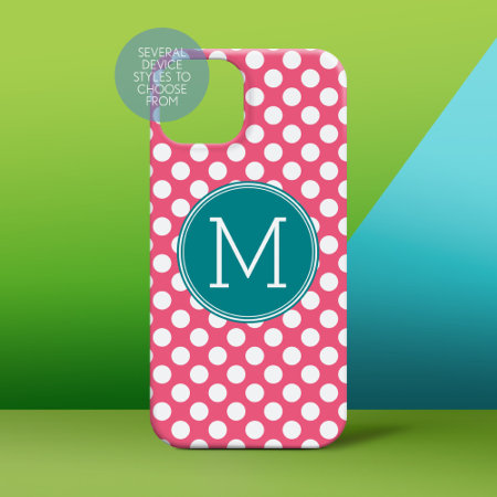 Hot Pink And Teal Polka Dots With Custom Monogram Case-mate Iphone 14 