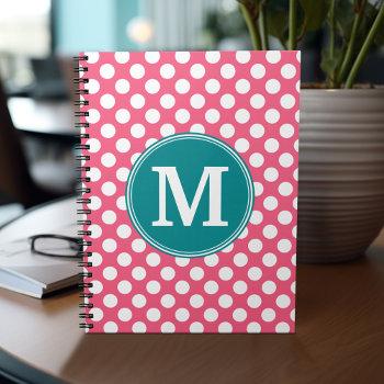 Hot Pink And Teal Polka Dots With Custom Monogram Notebook by iphone_ipad_cases at Zazzle