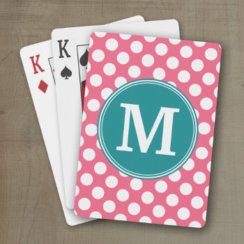 Hot Pink And Teal Polka Dots With Custom Monogram Playing Cards by iphone_ipad_cases at Zazzle