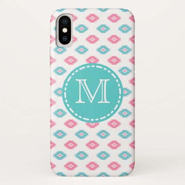 Hot Pink and Turqoise Geometric Aztec Monogrammed iPhone Case