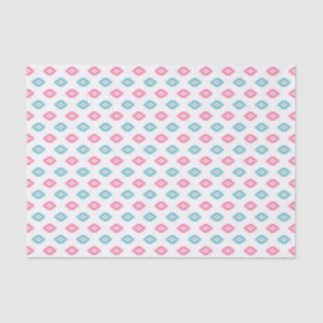 Hot Pink and Turqoise Geometric Aztec Pattern Tissue Paper (Front)
