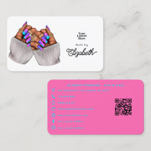 Hot-Pink and Turquoise African American Nail Salon Business Card