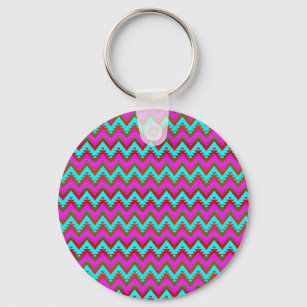 Hot Pink and Turquoise Aztec Chevron Stripes Keychain