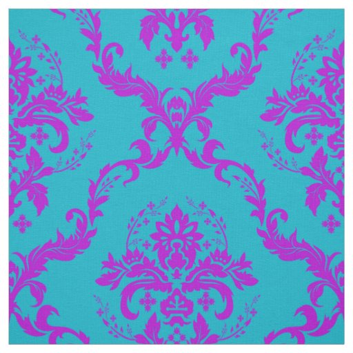 Hot Pink And Turquoise Floral Damasks Fabric