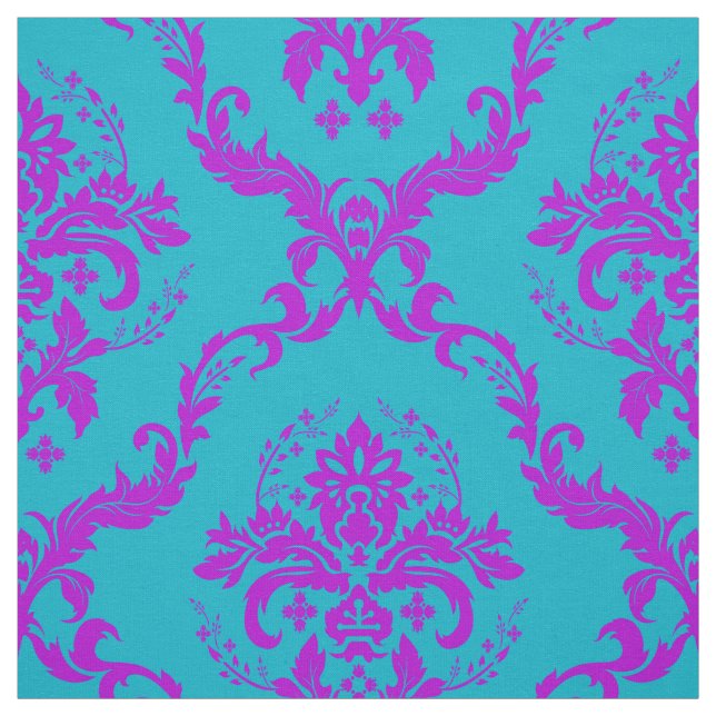 Hot Pink And Turquoise Floral Damasks Fabric (Swatch)
