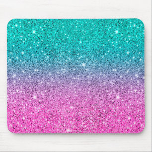 Hot pink and turquoise ombre glitter texture mouse pad