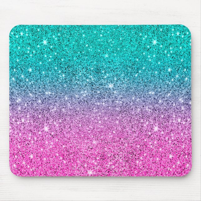 Hot pink and turquoise ombre glitter texture mouse pad (Front)