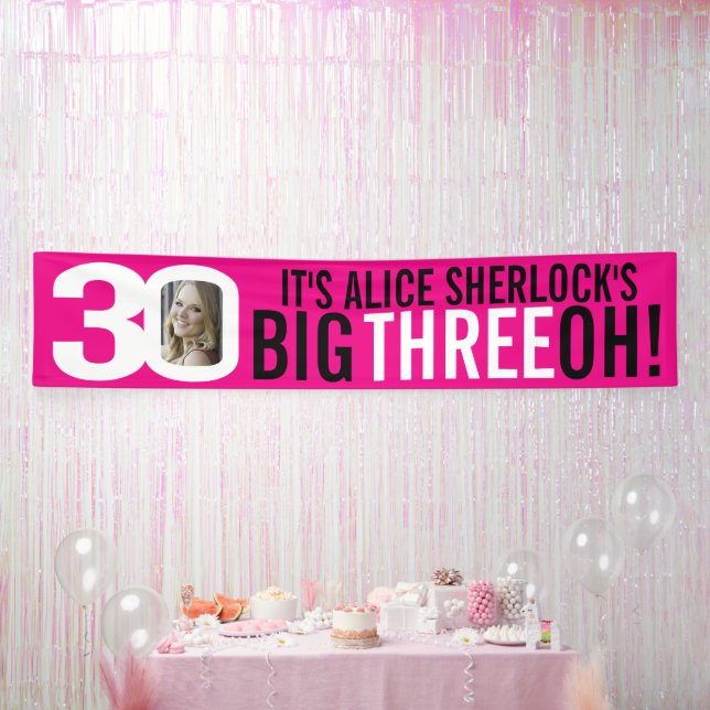 Hot pink and white 30th Birthday Banner (Party)