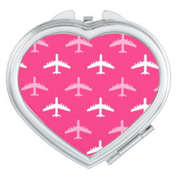 Hot Pink and White Airplanes Compact Mirror