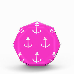 Hot Pink and White Anchors Pattern 1 Acrylic Award