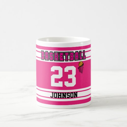 Hot Pink and White Basketball Sport Jersey Coffee Mug