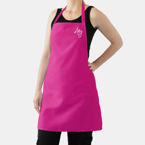 Hot Pink and White Brush Script Name Apron