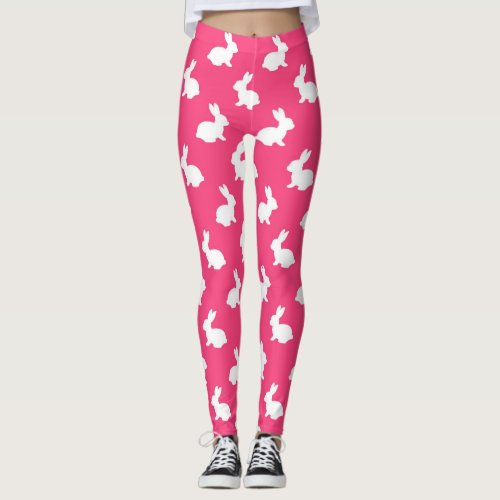 Hot Pink and White Bunny Rabbit Leggings