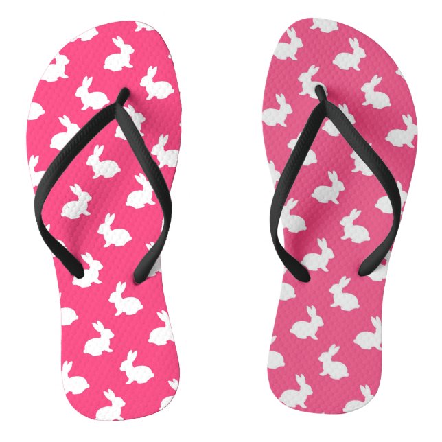 Hot Pink and White Bunny Rabbits Flip Flops (Footbed)
