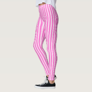 Hot pink and white candy stripes leggings