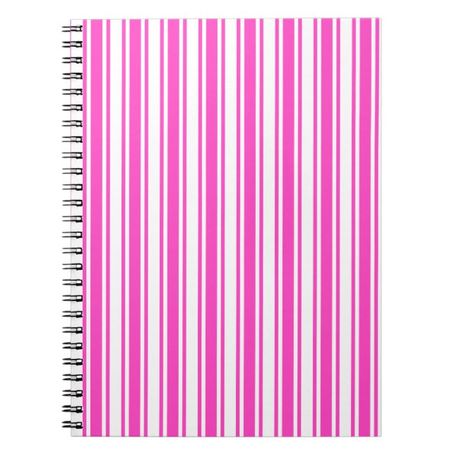 Hot pink and white candy stripes notebook (Front)