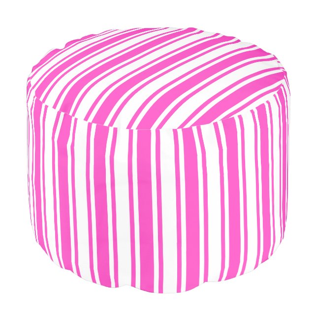 Hot pink and white candy stripes pouf (Angled Front)