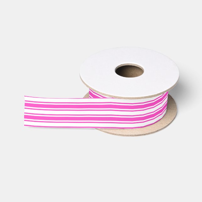 Hot pink and white candy stripes satin ribbon (Spool)