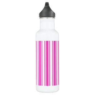 Hot pink and white candy stripes stainless steel water bottle