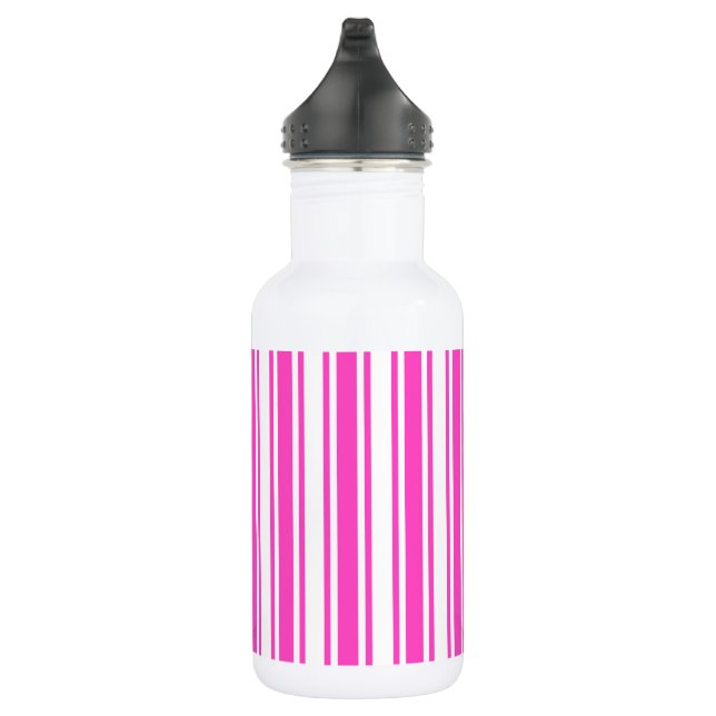 Hot pink and white candy stripes stainless steel water bottle (Right)