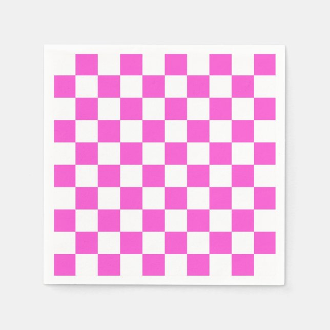 Hot Pink and White Checker Pattern Napkins (Front)