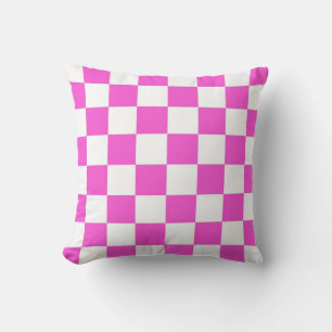 Hot Pink and White Checker Pattern Throw Pillow