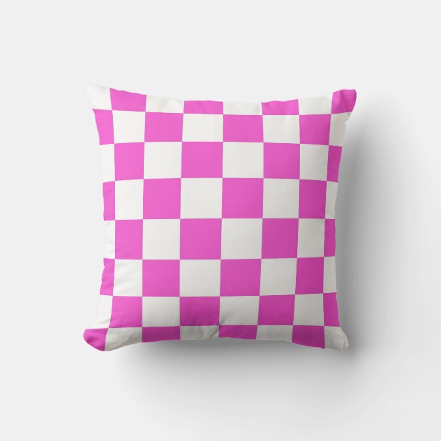 Hot Pink and White Checker Pattern Throw Pillow (Front)
