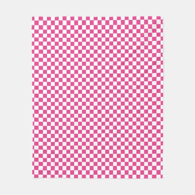 Hot Pink and White Checkerboard Fleece Blanket (Front)