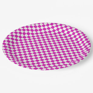 Hot Pink and White Checkered Paper Plates