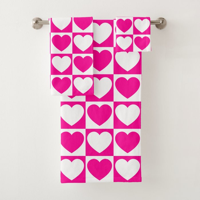 Hot Pink and White Checkered Pattern With Hearts