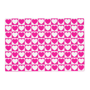 Hot Pink and White Checkered Pattern With Hearts Placemat