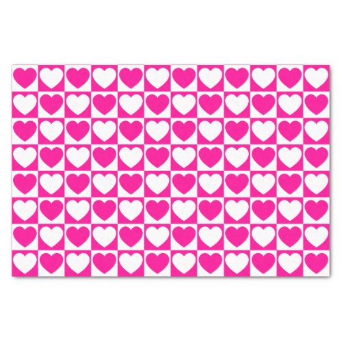 Hot Pink and White Checkered Pattern With Hearts Tissue Paper