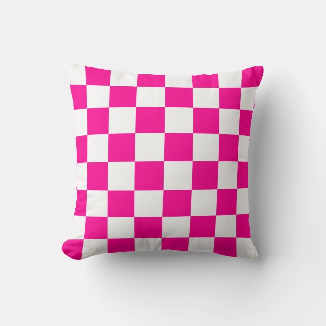 Hot Pink and White Checks Throw Pillow (Front)