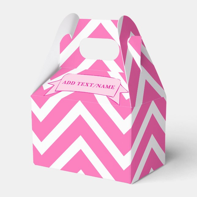 Hot Pink And White Chevron Pattern Custom Favor Boxes (Front Side)