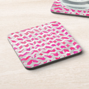 Hot Pink and White Chevron Zebra Beverage Coaster