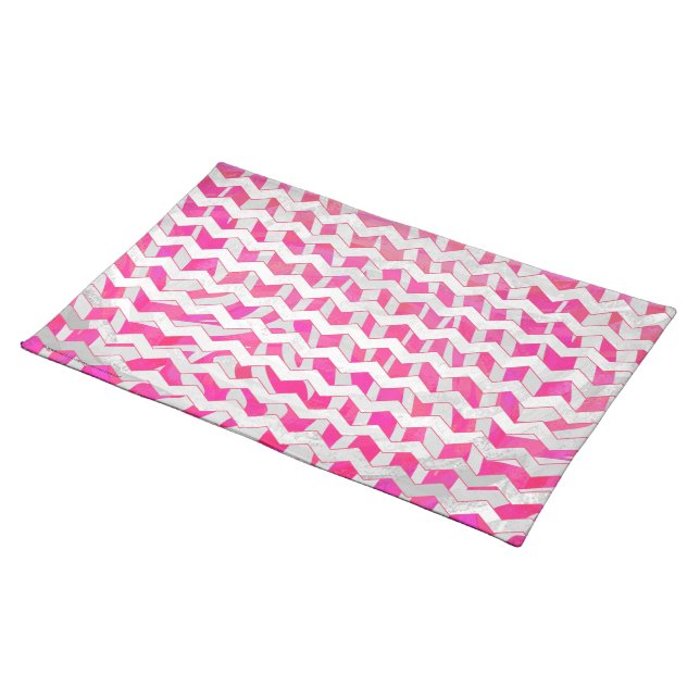 Hot Pink and White Chevron Zebra Cloth Placemat (On Table)
