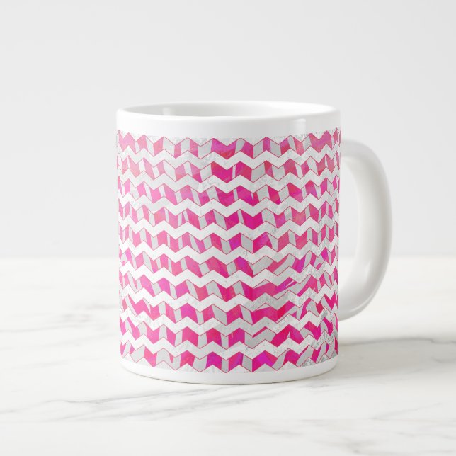 Hot Pink and White Chevron Zebra Large Coffee Mug (Front Right)