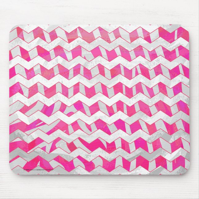 Hot Pink and White Chevron Zebra Mouse Pad (Front)