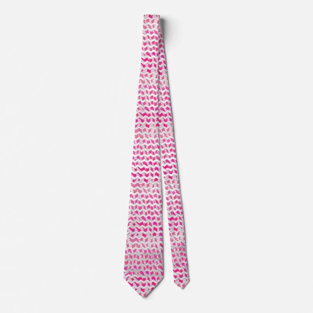 Hot Pink and White Chevron Zebra Neck Tie (Front)