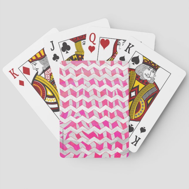 Hot Pink and White Chevron Zebra Poker Cards (Back)